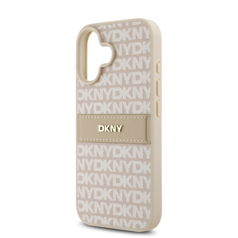 DKNY PU Leather Repeat Pattern Tonal Stripe Zadný Kryt pre iPhone 16 Plus Pink