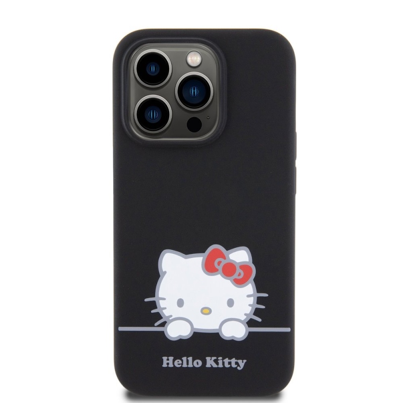 Hello Kitty Liquid Silicone Daydreaming Logo Zadný Kryt pre iPhone 15 Pro Black