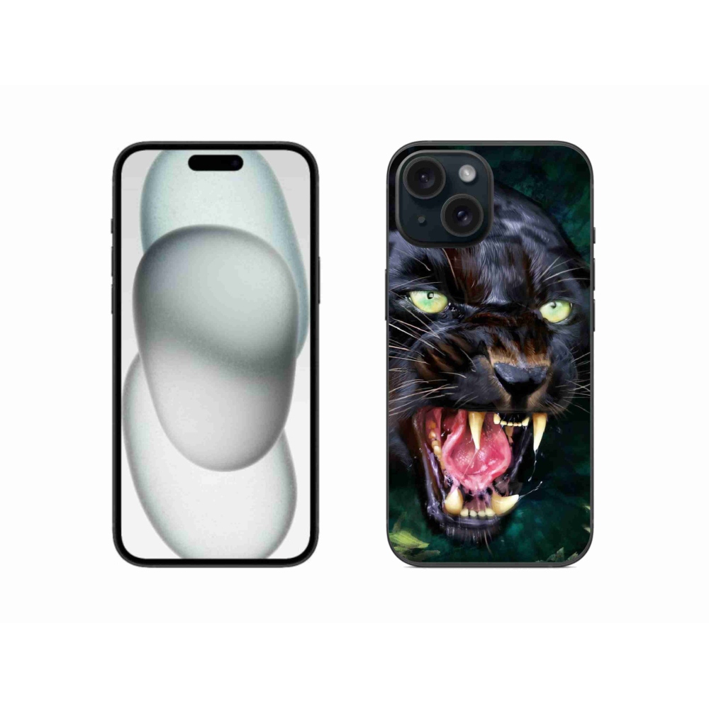 Gélový kryt mmCase na iPhone 15 - rozzúrený čierny panter