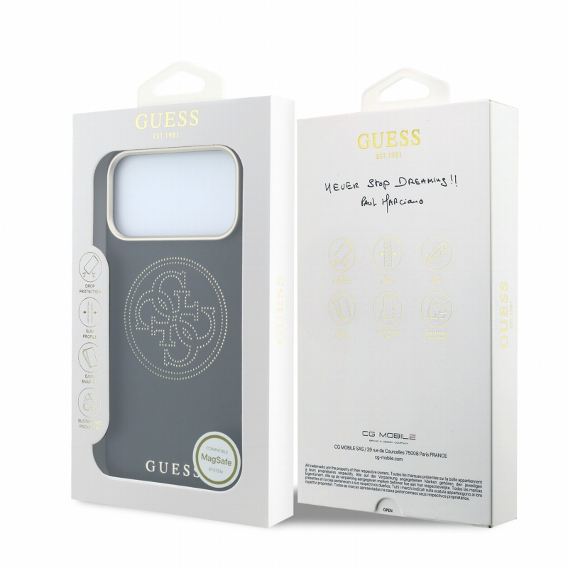 Guess PU Semi Wrap Perforated 4G Logo MagSafe zadný kryt pre iPhone 18 Pro, čierny