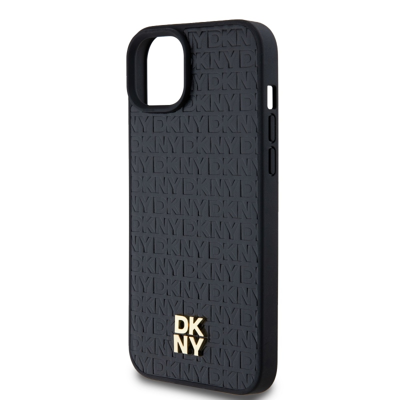 DKNY PU Leather Repeat Pattern Stack Logo Magsafe Zadný Kryt pre iPhone 13 Black