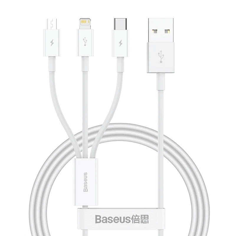 Rýchlonabíjací dátový kábel Baseus Superior Series USB-A - USB-C/microUSB/Lightning 3,5A 1m Stellar White