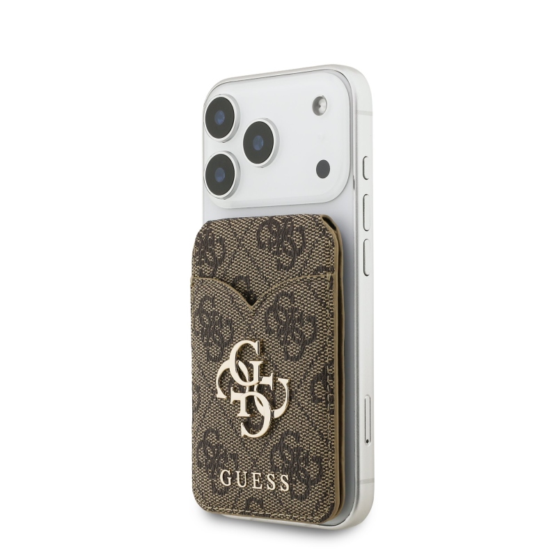 Guess PU 4G Mirror MagSafe Cardslot peňaženka so stojanom hnedá