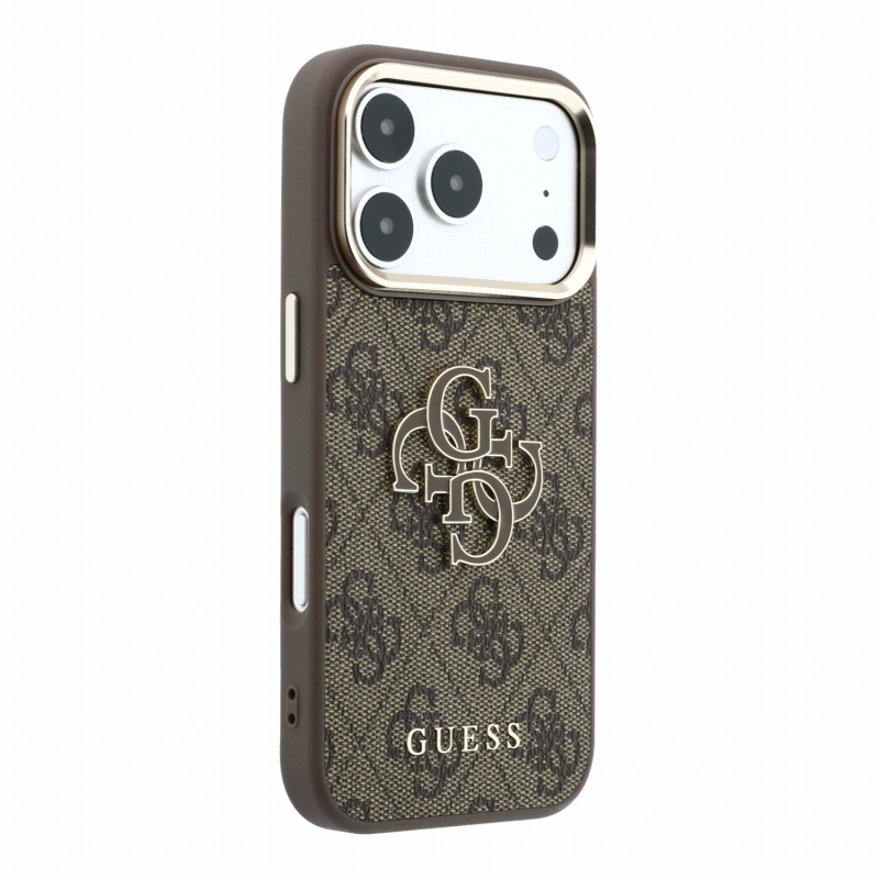 Guess PU 4G Resin Metal Logo – zadný kryt pre iPhone 18 Pro, hnedý