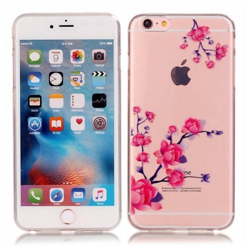 Transparentný slim gélový obal na iPhone 6 a iPhone 6s - kvitnúce vetvička