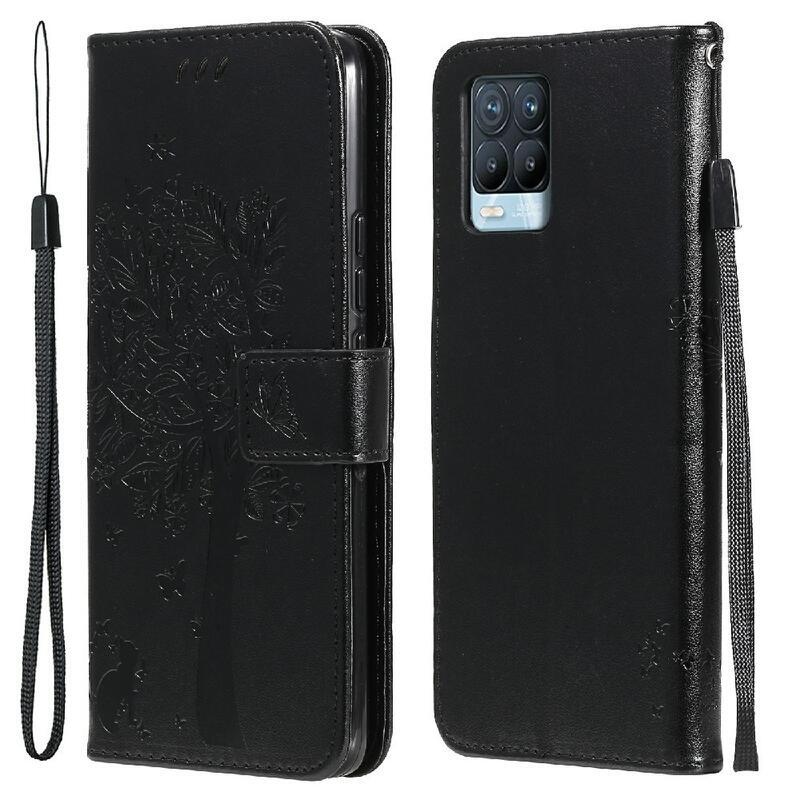 Tree PU kožené peňaženkové púzdro na mobil Realme 8 4G/8 Pro - čierne