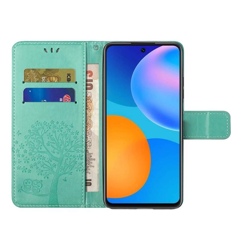 Tree PU kožené peněženkové puzdro na mobil Samsung Galaxy A32 4G - zelené