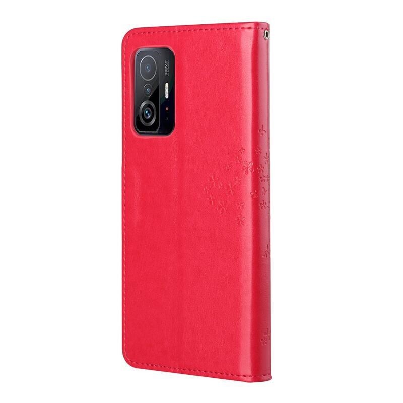 Tree PU kožené peněženkové puzdro na mobil Xiaomi 11T / 11T Pro - červené
