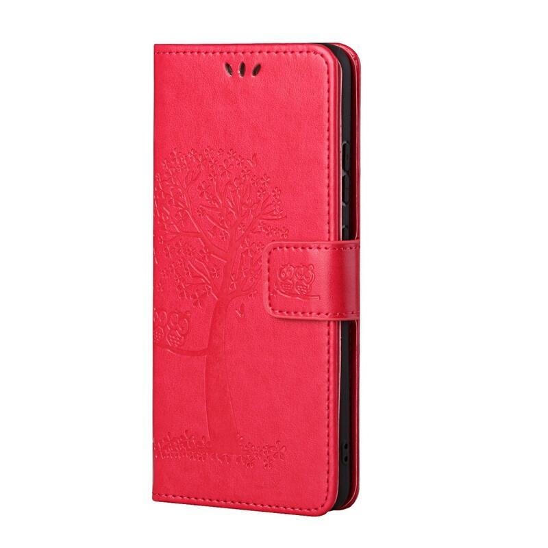 Tree PU kožené peněženkové puzdro na mobil Xiaomi 11T / 11T Pro - červené