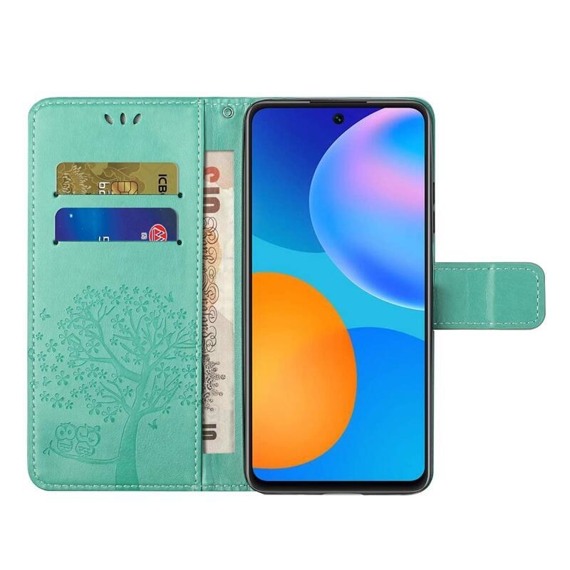 Tree PU kožené peněženkové puzdro na mobil Xiaomi 11T / 11T Pro - cyan