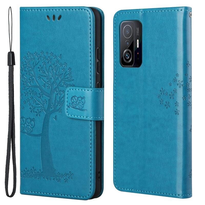 Tree PU kožené peněženkové puzdro na mobil Xiaomi 11T / 11T Pro - modré
