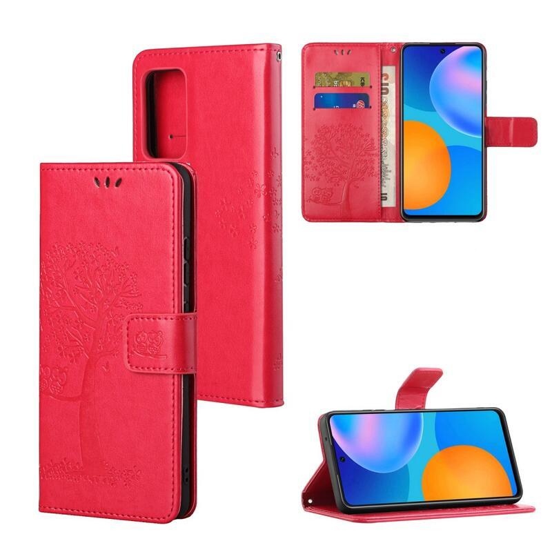 Tree PU kožené peněženkové puzdro na mobil Xiaomi Redmi 10/Redmi 10 (2022) - červené