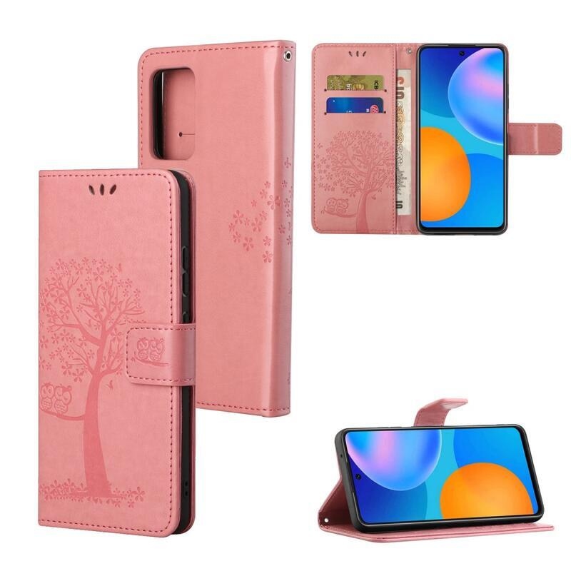 Tree PU kožené peněženkové puzdro na mobil Xiaomi Redmi 10/Redmi 10 (2022) - ružové
