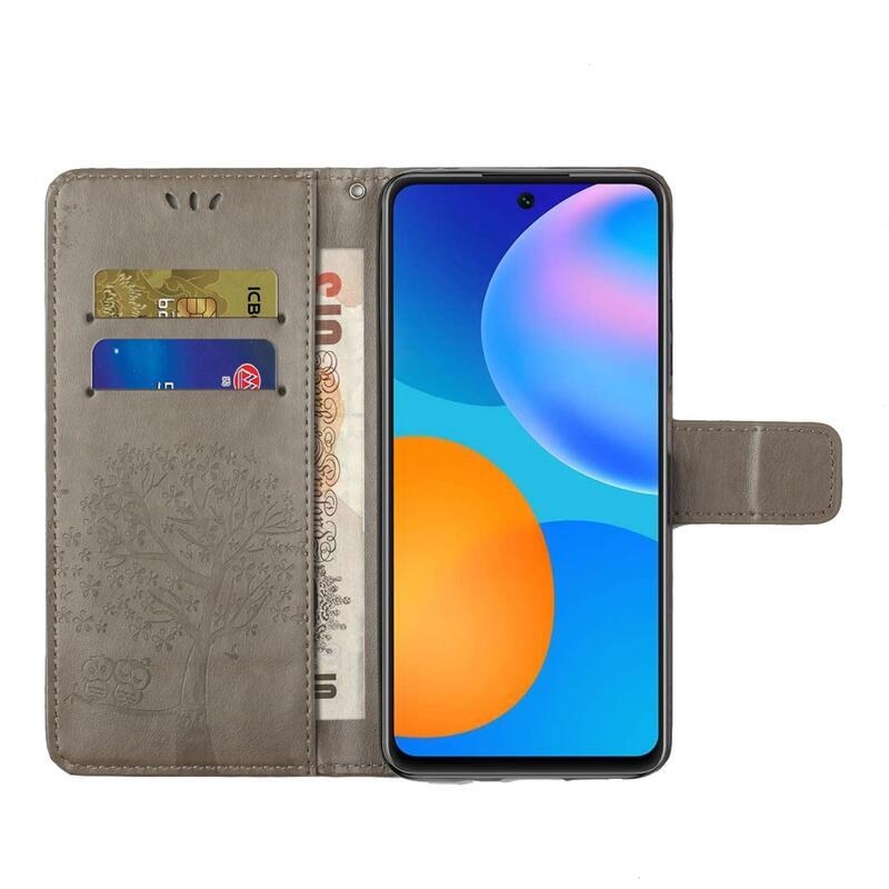 Tree PU kožené peněženkové puzdro na mobil Xiaomi Redmi 10/Redmi 10 (2022) - šedé