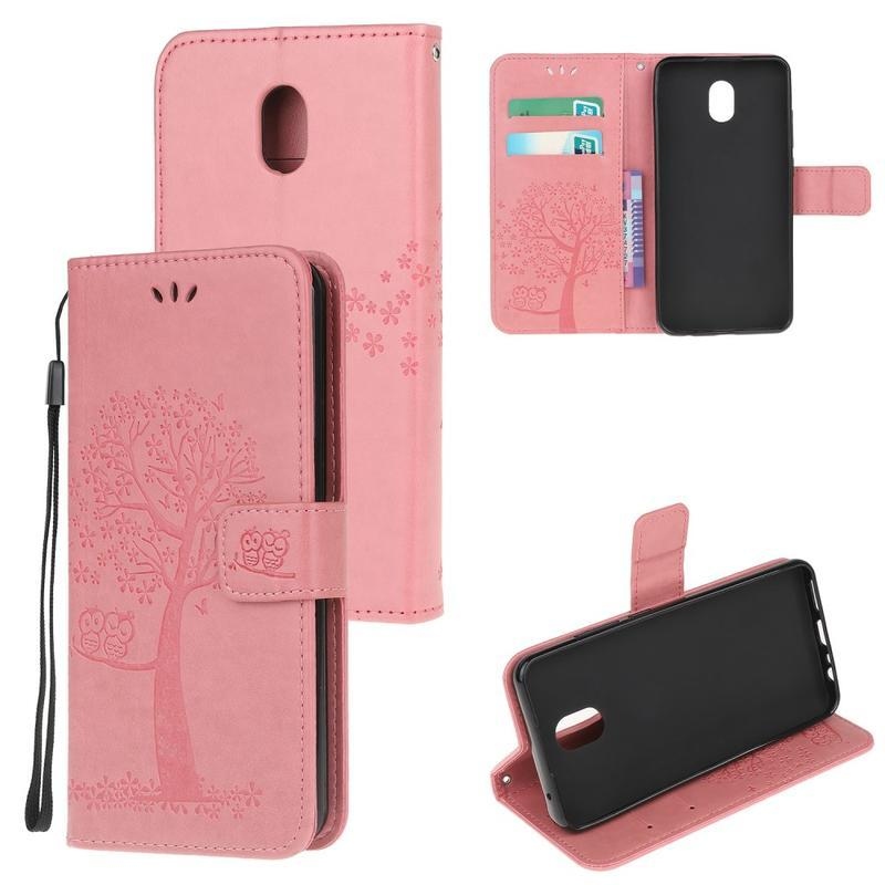 Tree PU kožené peněženkové puzdro na mobil Xiaomi Redmi 8A - ružový