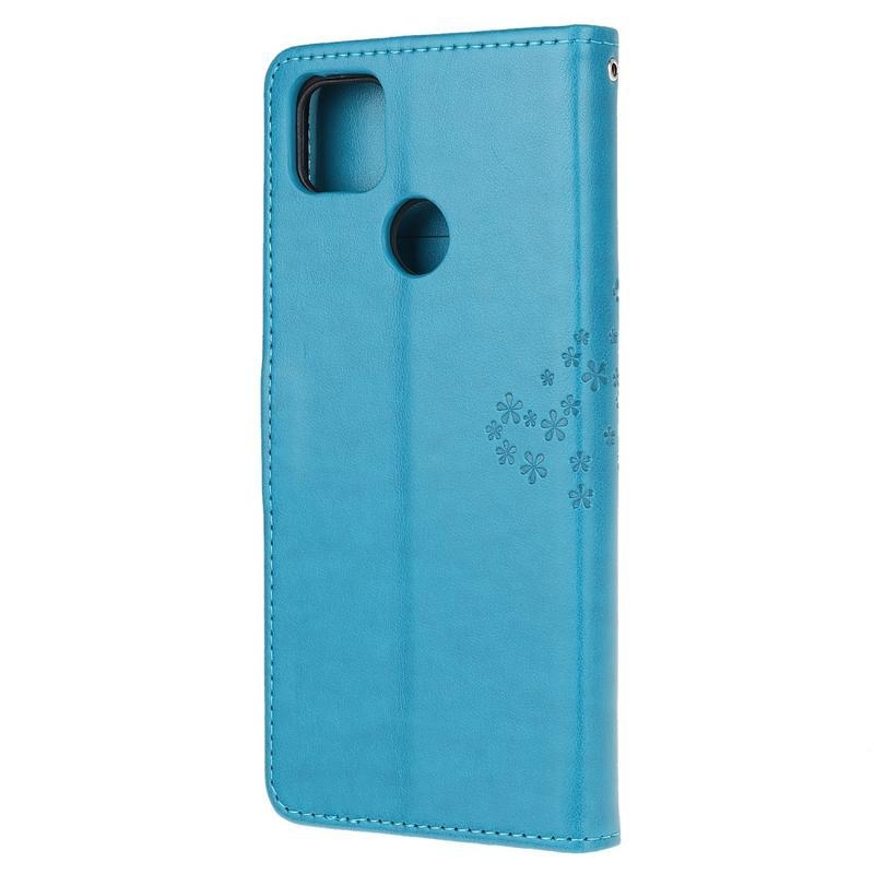 Tree PU kožené peněženkové puzdro na mobil Xiaomi Redmi 9C - modré