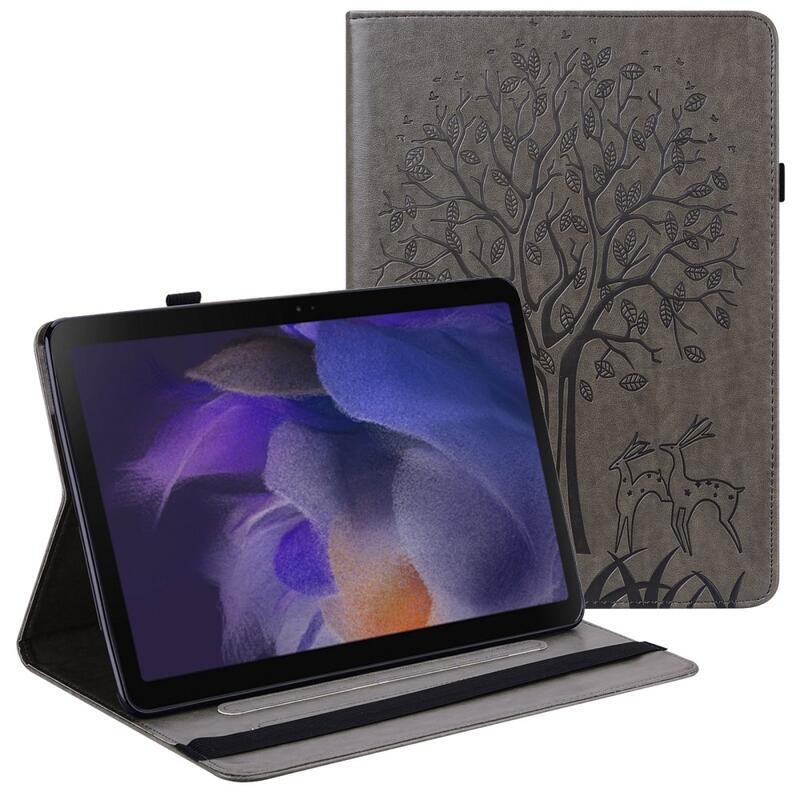 Tree PU kožené peňaženkové púzdro na tablet Samsung Galaxy Tab A8 10.5 (2021) - šedé
