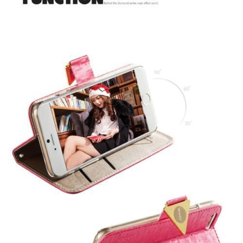 Triangle PU kožené puzdro s funkciou stojanu na iPhone 6 Plus a iPhone 6s Plus - rose