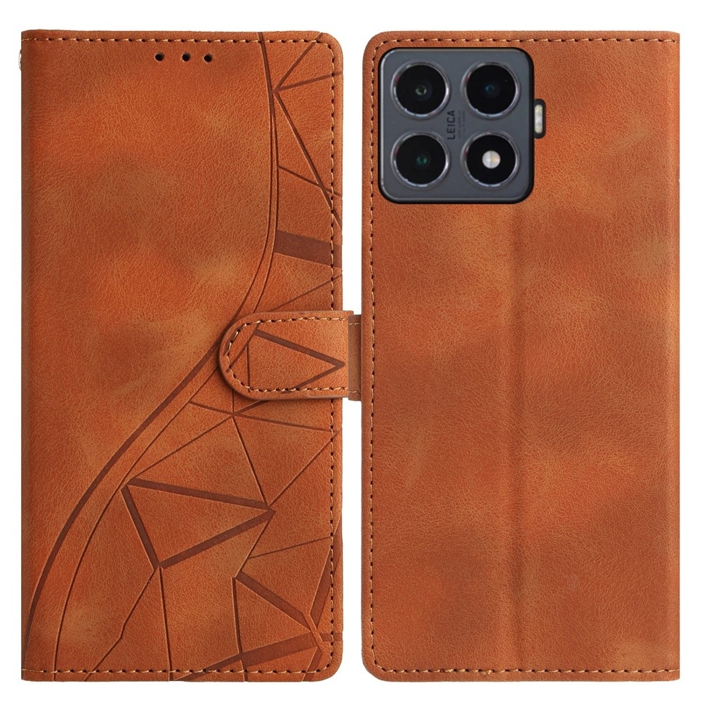 Triangly knižkové púzdro na Xiaomi 15T Pro - hnedé