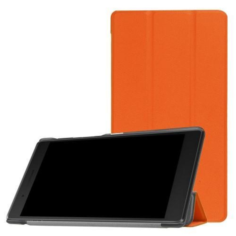 Trifold polohovateľné PU kožené puzdro na Lenovo Tab 7 Essential (2017) - oranžové