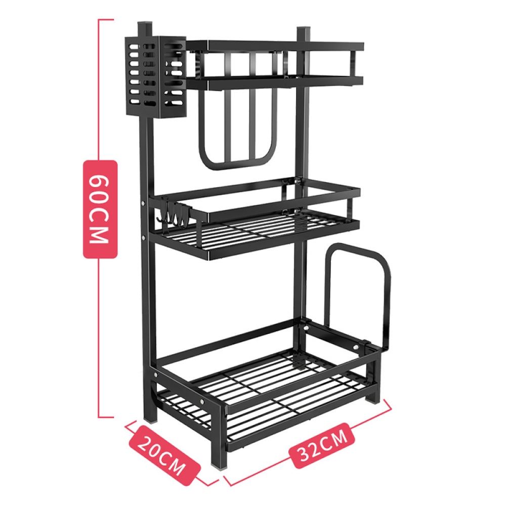 Trojpodlažný stojan na koreničky a nože z uhlíkovej ocele - čierny