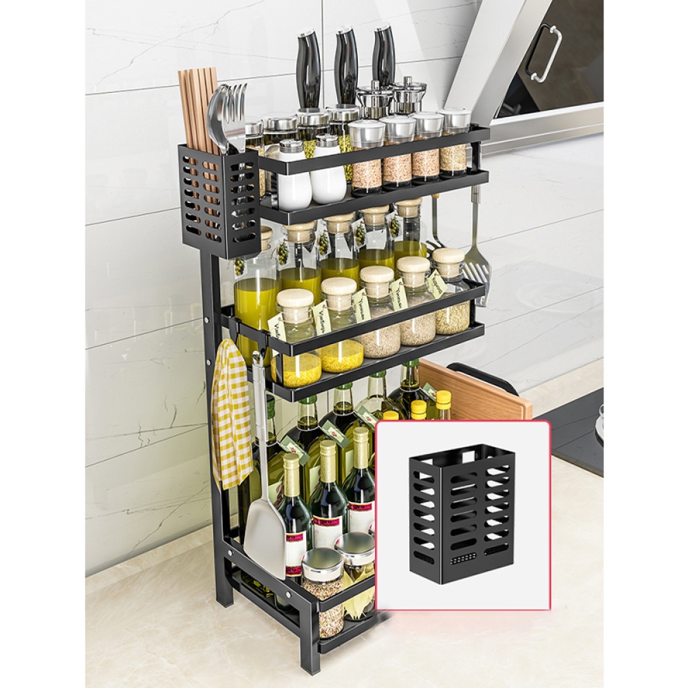 Trojpodlažný stojan na koreničky a nože z uhlíkovej ocele - čierny