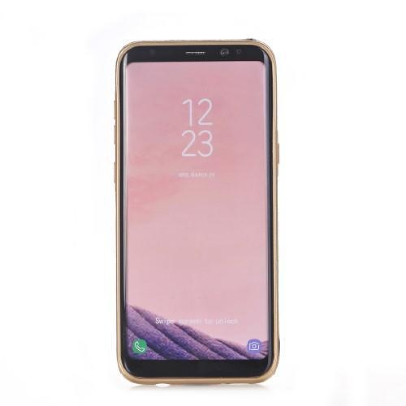 Trblietavý gélový obal s PU koženým chrbtom na Samsung Galaxy S8 Plus - čierny