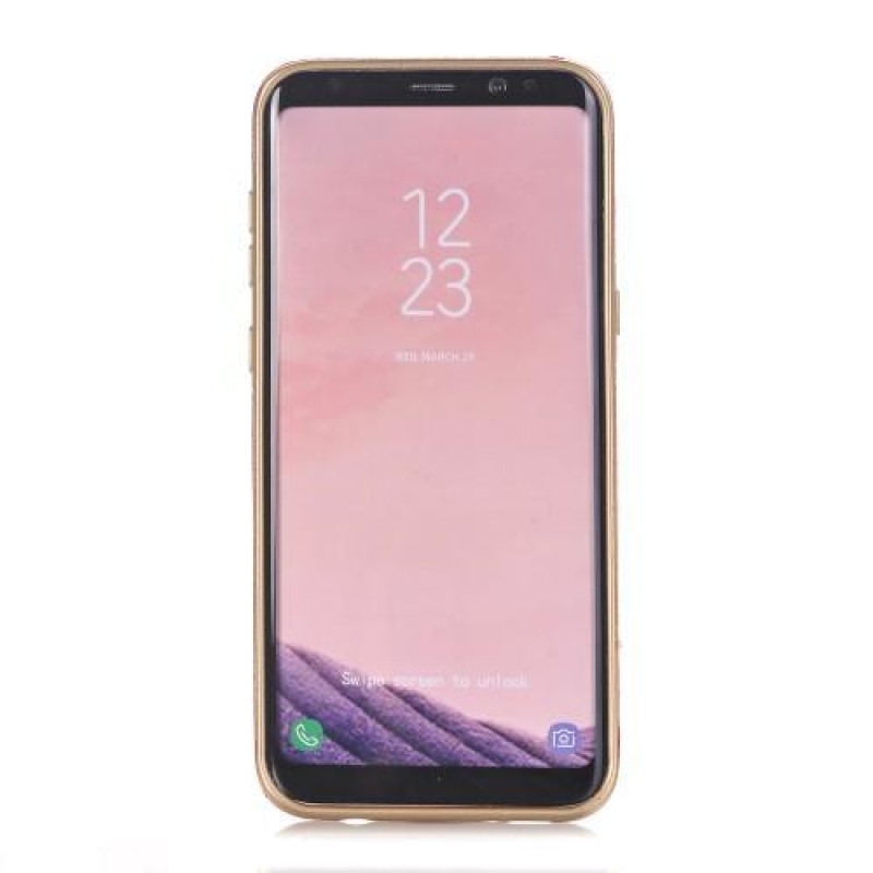 Trblietavý gélový obal s PU koženým chrbtom na Samsung Galaxy S8 Plus - červený