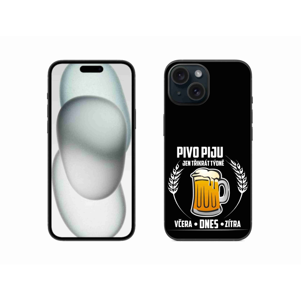 Gélový kryt mmCase na iPhone 15 - pivný motív čierne pozadie