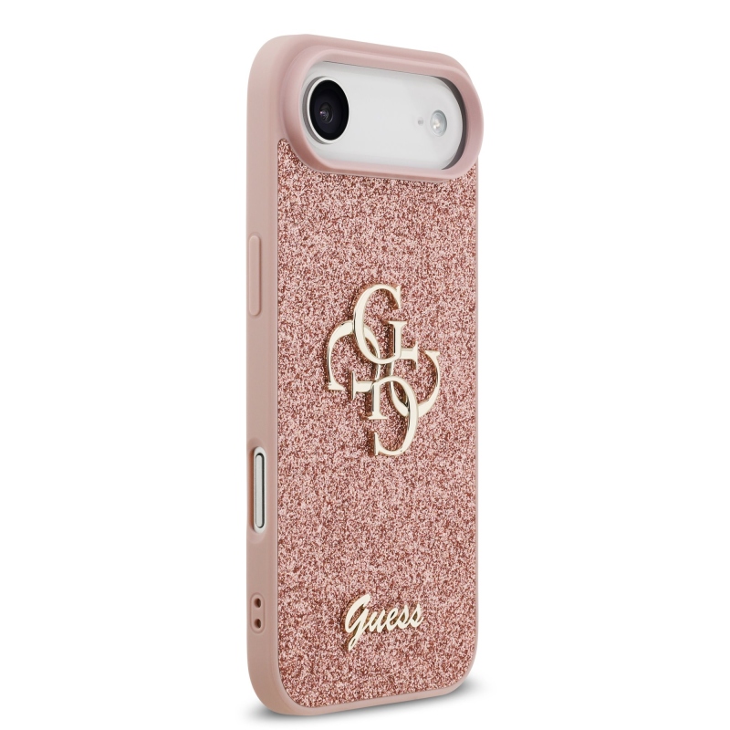 Guess PU Pevný zadný kryt s kovovým logom 4G Glitter pre iPhone Air Pink