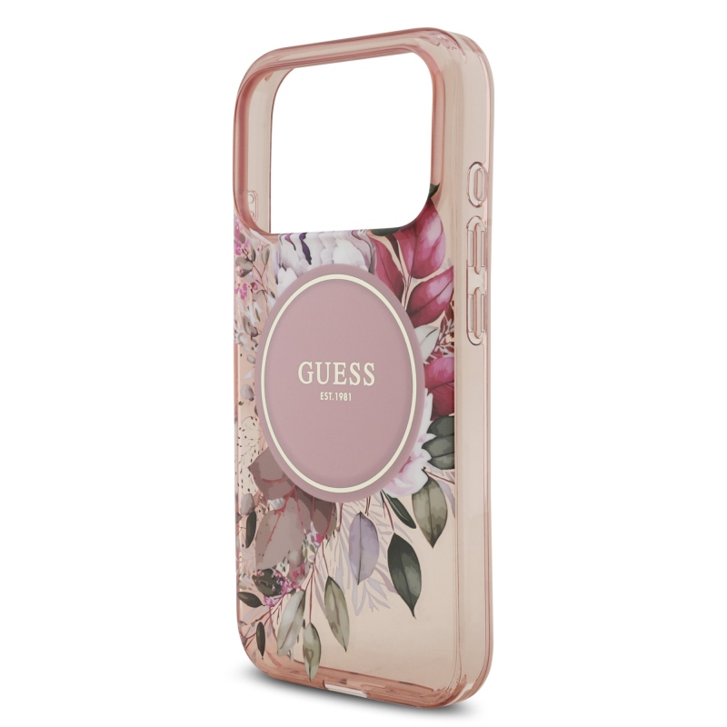 Guess IML Flowers Strap MagSafe zadný kryt pre iPhone 17 Pro Pink