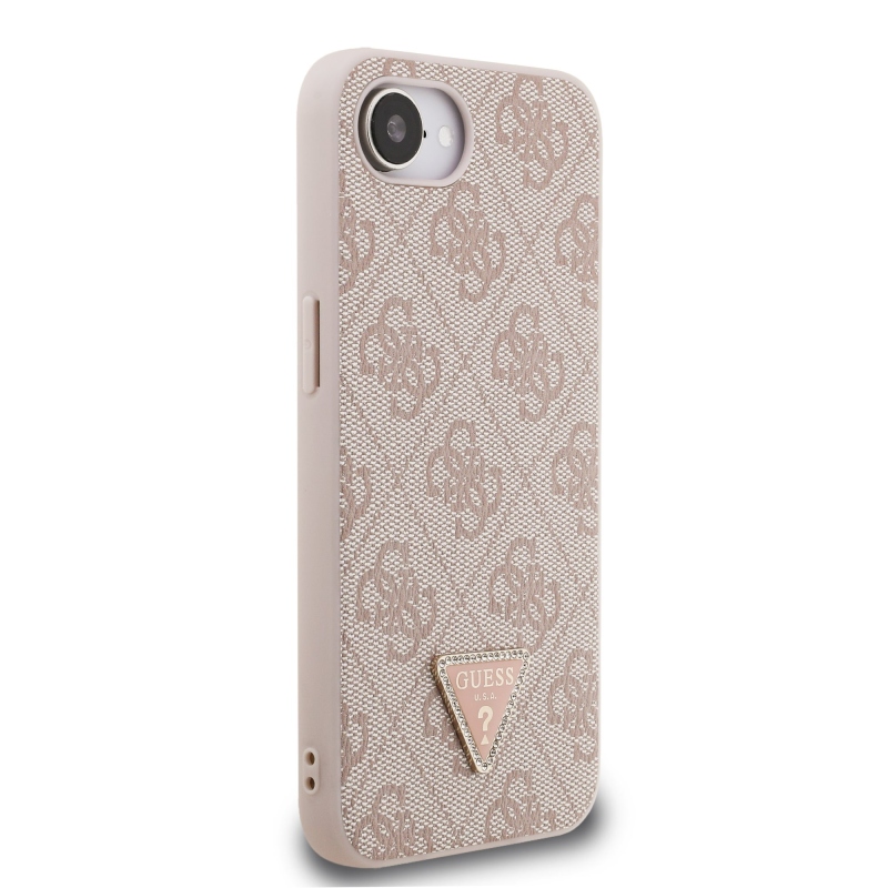 Guess PU 4G Strass Triangle Metal Logo Zadný Kryt pre iPhone 16e Pink