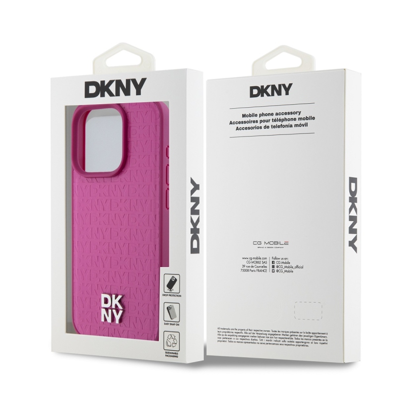 DKNY PU Leather Repeat Pattern Stack Logo Magsafe Zadný Kryt pre iPhone 15 Pro Pink