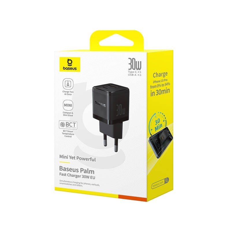 Rýchla nabíjačka Baseus Palm USB-A + USB-C 30 W čierna