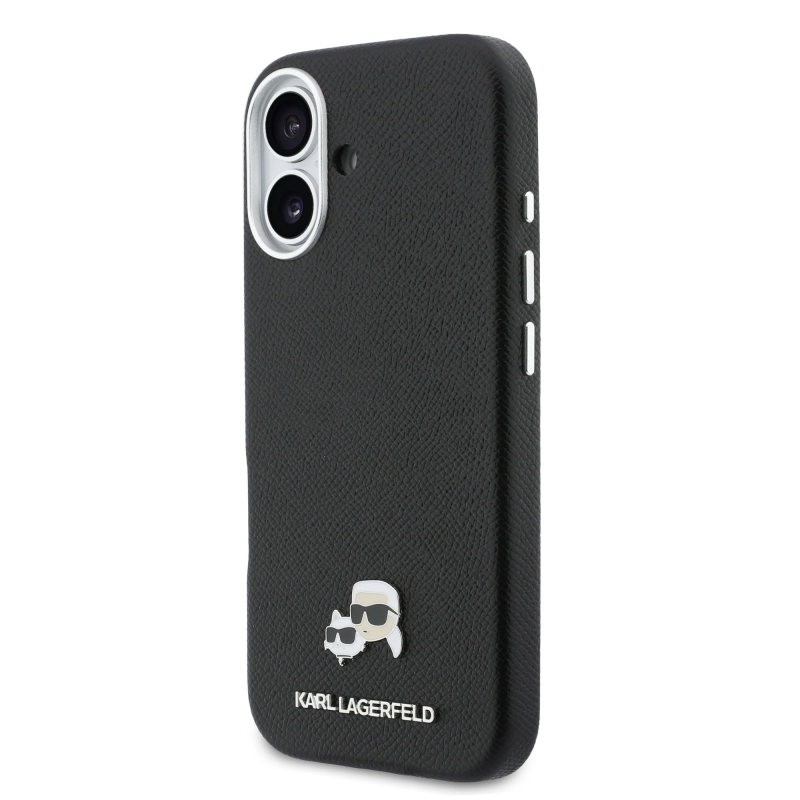 Karl Lagerfeld PU Karl and Choupette Heads Pins MagSafe Back Cover pre iPhone 17 Black