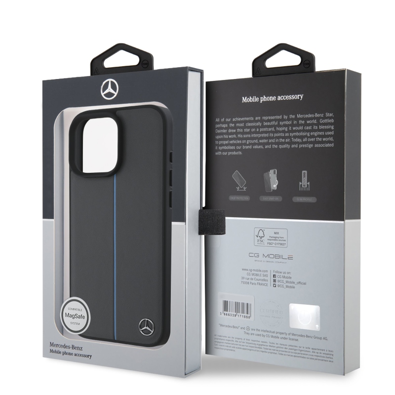 Mercedes Leather Blue Stripe MagSafe Zadný Kryt pre iPhone 16 Pro Anthracite Grey
