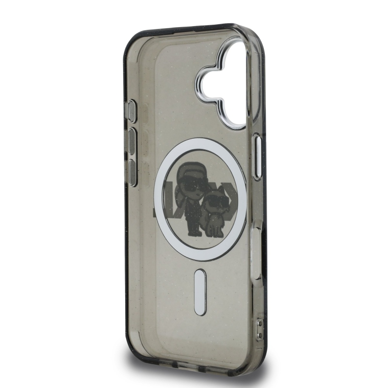 Karl Lagerfeld IML Glitter Karl and Choupette Sketch MagSafe Zadný Kryt pre iPhone 16 Black