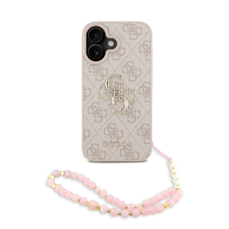 Guess PU 4G Metal Logo Strap Zadný Kryt pre iPhone 16 Pink