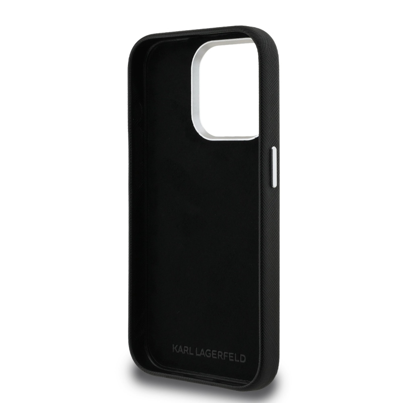 Karl Lagerfeld Grained PU K&CH Heads Zadný Kryt pre iPhone 15 Pro Max Black