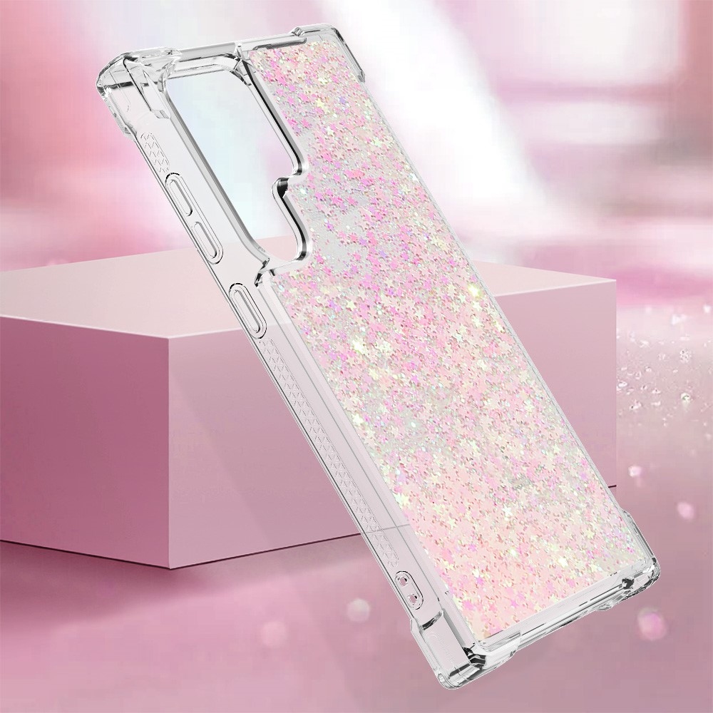 Glitter presýpacie gélový obal na Samsung Galaxy S24 Ultra - ružový/hviezdičky