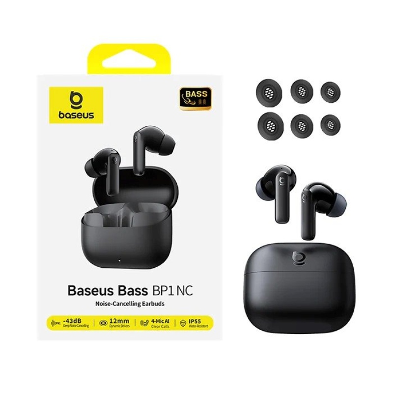 Bezdrôtové slúchadlá do uší Baseus Bass BP1 NC, farba Cosmic Black