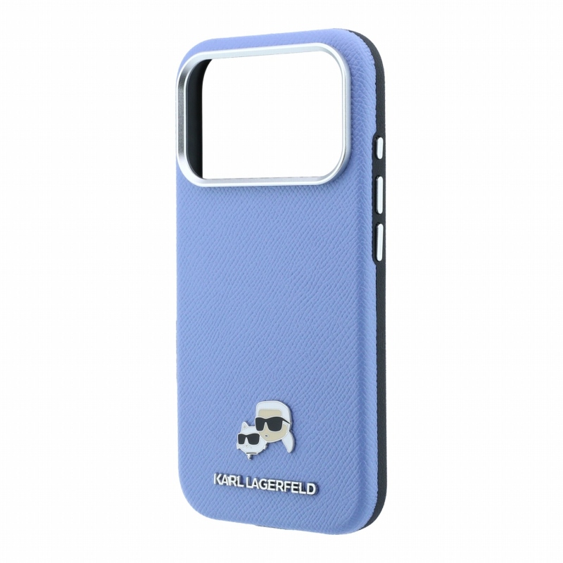 Karl Lagerfeld PU Grained Semi Wrap K&CH Heads Magsafe zadný kryt pre iPhone 18 Pro Max, modrý