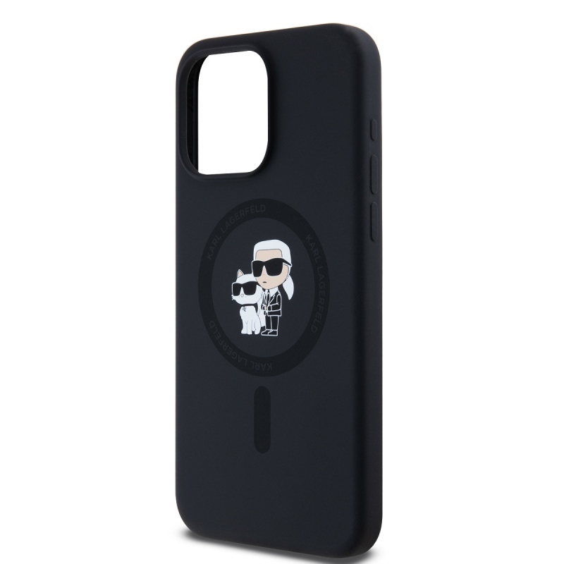 Karl Lagerfeld Liquid Silicone Karl and Choupette Magsafe Zadný Kryt pre iPhone 15 Pro Max Black