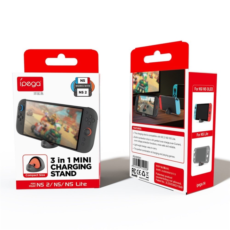 iPega SW2041 Mini Nabíjací Dok pre Nintendo Switch Lite/Nintendo Switch/Nintendo Switch 2 Black/Red