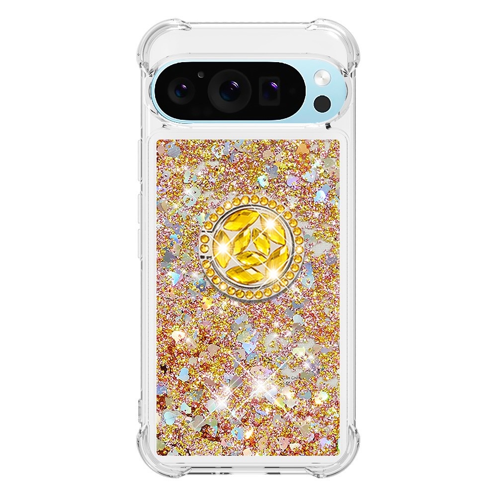 Glitt presýpací gélový obal s krúžkom na prst na Google Pixel 10 - zlatý/srdiečka
