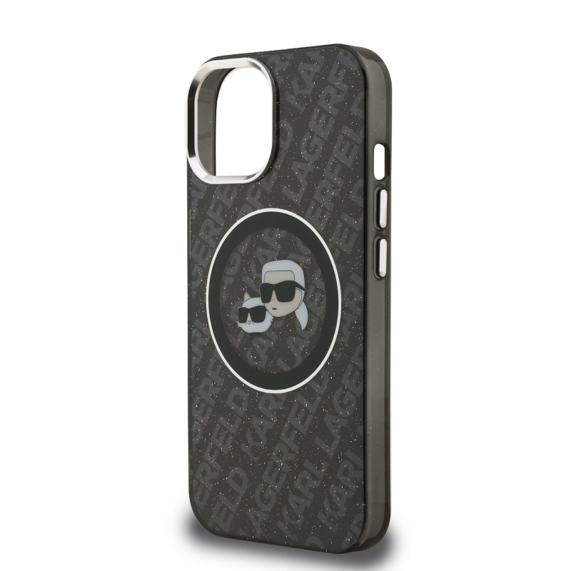 Karl Lagerfeld IML K&CH Heads Repeated Logo MagSafe Zadný Kryt pre iPhone 15 Black