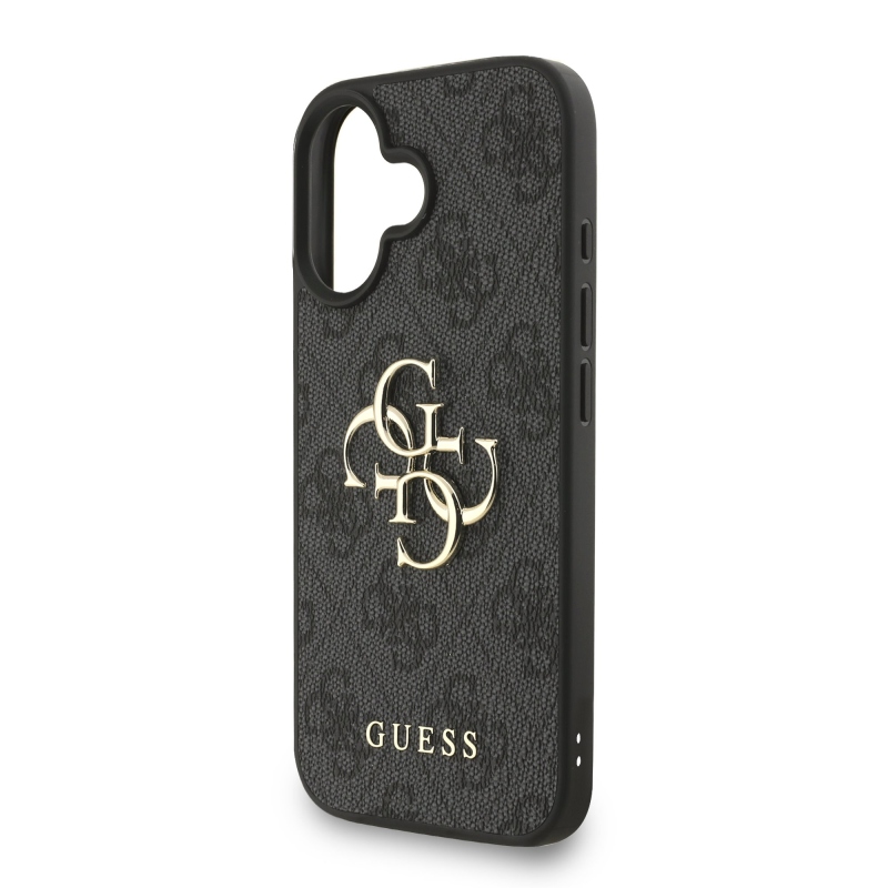 Guess PU 4G Metal Logo Strap Zadný Kryt pre iPhone 16 Black
