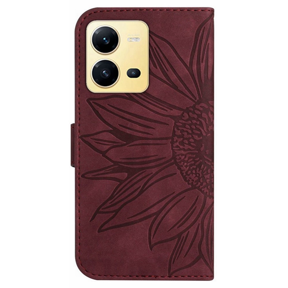 Sunflower knižkové púzdro na Vivo X80 Lite - vínové