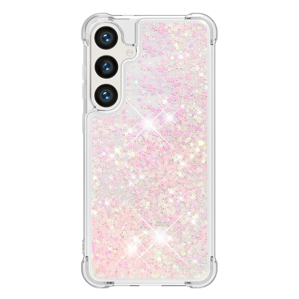 Glitter presýpací gélový obal na mobil Samsung Galaxy S24+ - ružový/hviezdičky