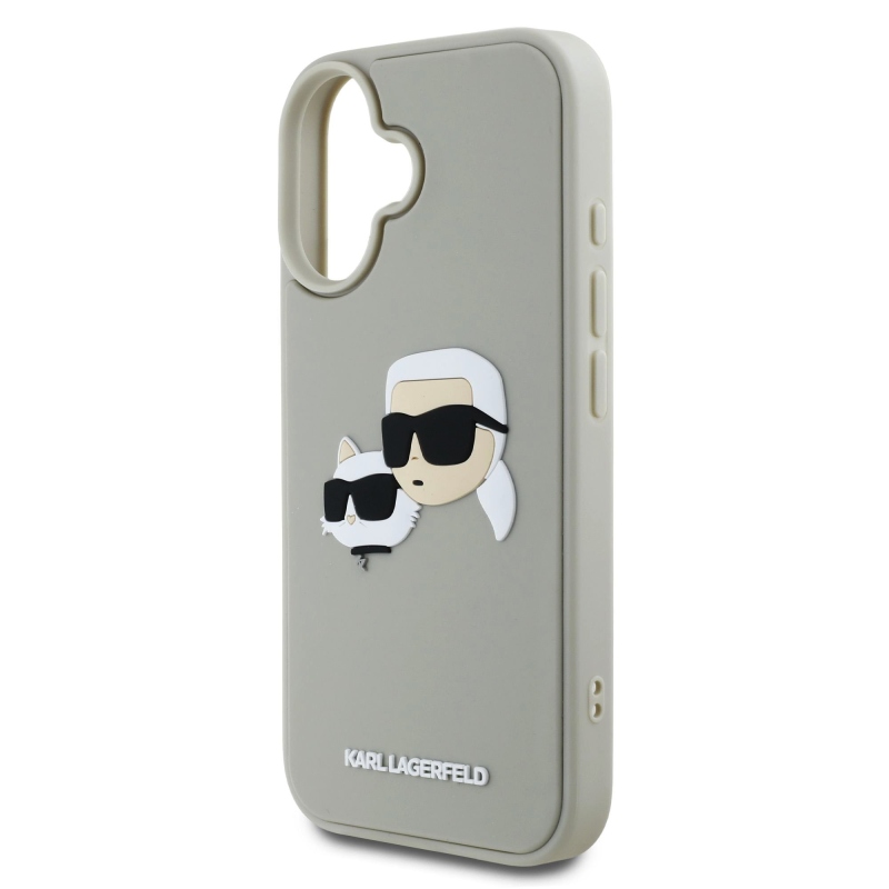 Karl Lagerfeld 3D Rubber Double Heads Zadný Kryt pre iPhone 16 Beige